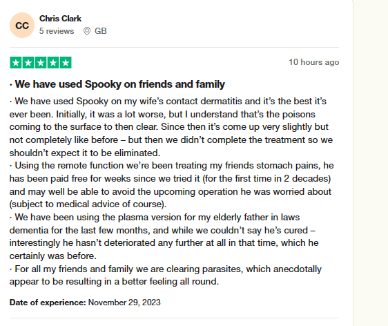 Stabilized Dementia Progress After using Spooky2, one user saw no further decline in their father-in-law’s dementia, which had been worsening before.