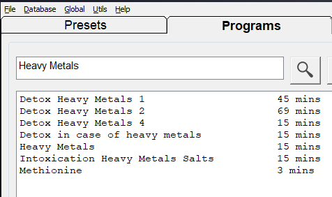Choose Programs: In the Programs tab, search for “Heavy Metals” and select the relevant programs.