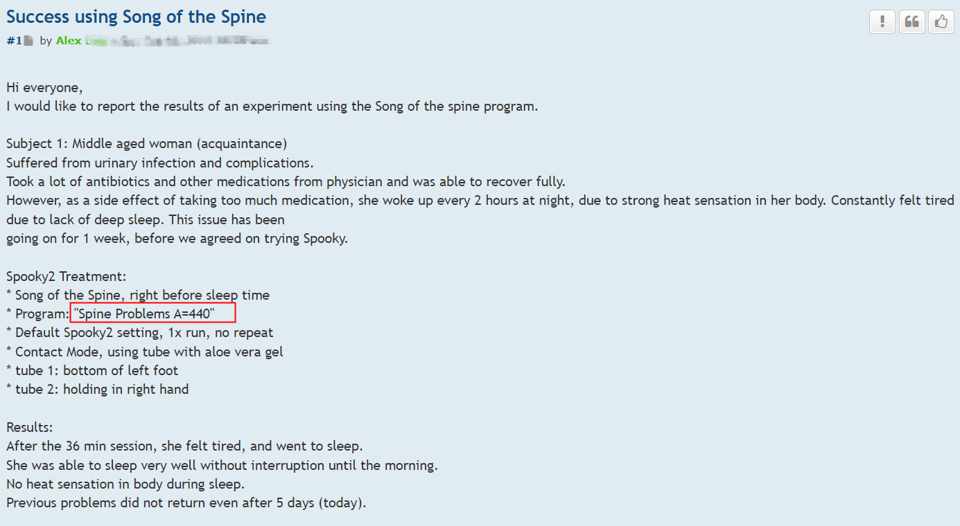 Success using Song of the Spine Success using Song of the Spine