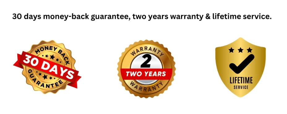 30 days money-back guarantee, two years warranty & lifetime service