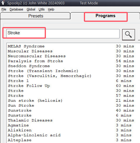 Find Relevant Programs: In the Programs tab, search for "Stroke" and select the programs that best match your symptoms.